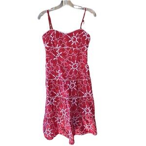 NANETTE LEPORE 4 Red And White Floral Fully Lined  Strappy Removable Strap